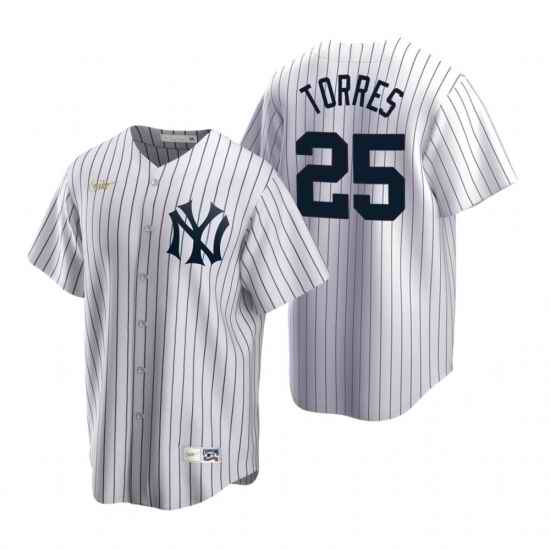 Mens Nike New York Yankees 25 Gleyber Torres White Cooperstown Collection Home Stitched Baseball Jersey